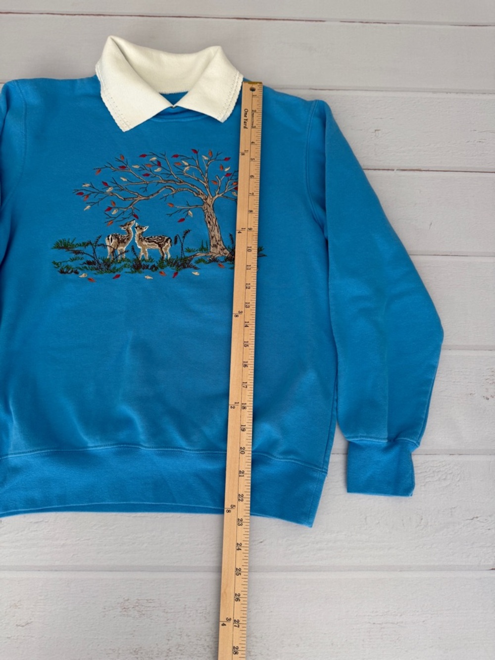 Southern Lady Vintage 90s Blue Embroidered Deer Sweatshirt Collared Women’s S - Picture 4 of 9